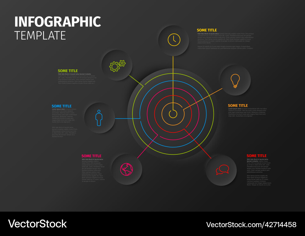 Dark infographic template with circle target Dark infographic template with circle target Vector Image