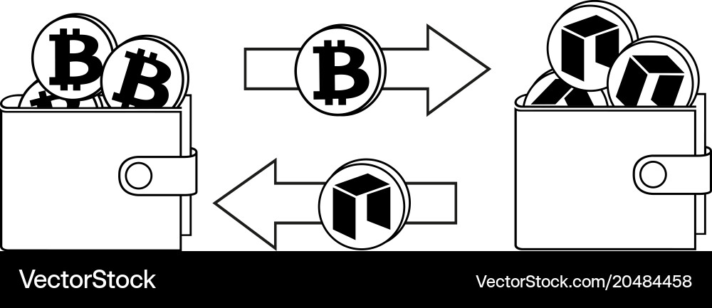 Exchange between bitcoin and neo in the wallet vector image
