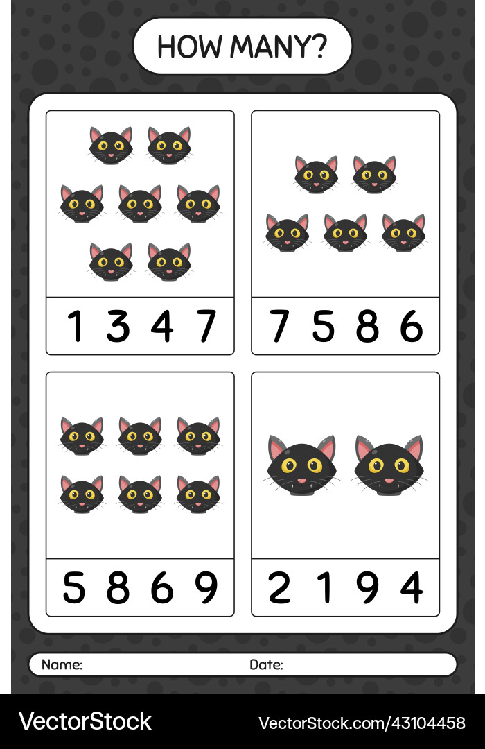 How many counting game with cat worksheet Vector Image