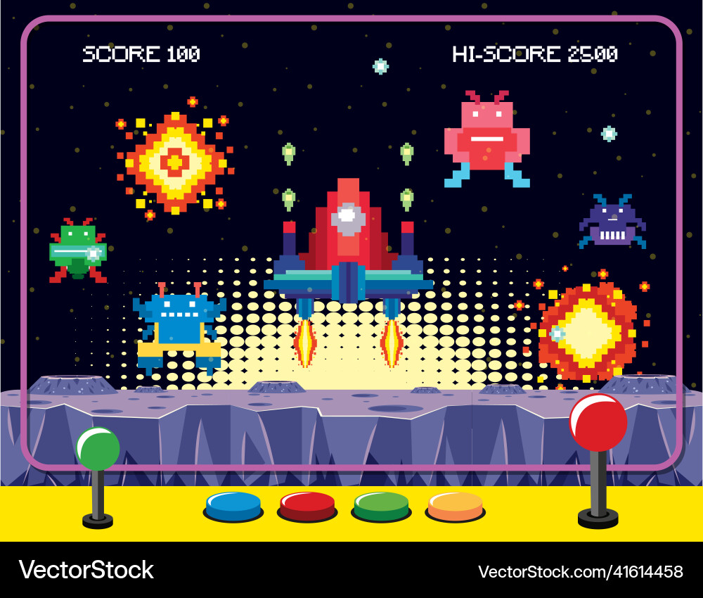 Retro pixel space game interface Vector Image