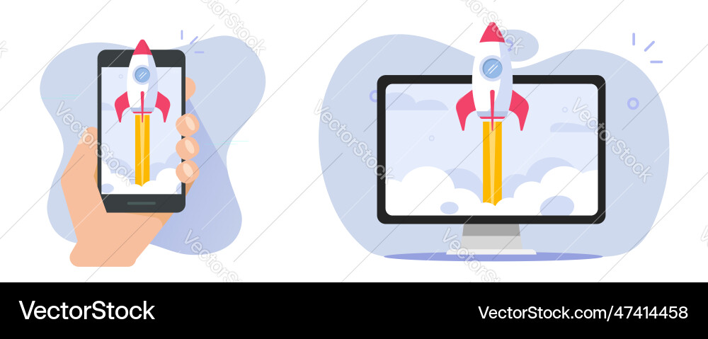 Rocket launch as new startup internet project Vector Image