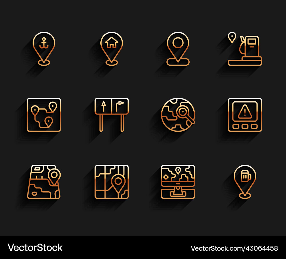 Set line city map navigation location with anchor Set line city map navigation location with anchor Vector Image