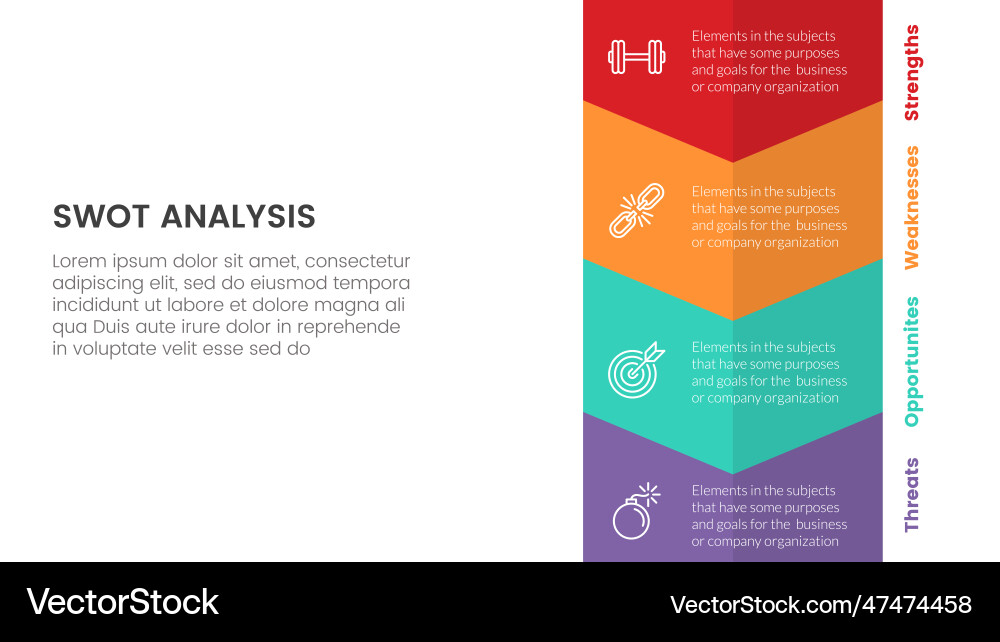 Swot analysis concept with vertical shape Swot analysis concept with vertical shape vector image