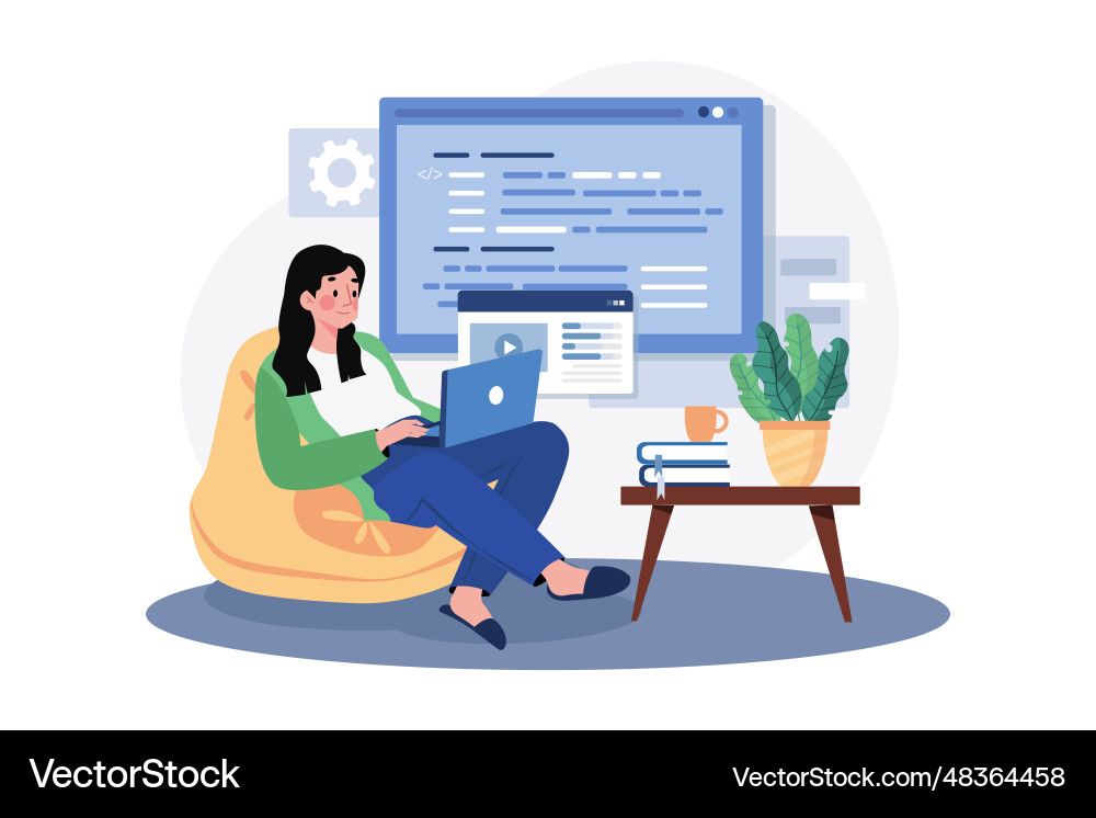 Woman programmer working on a new project Woman programmer working on a new project Vector Image