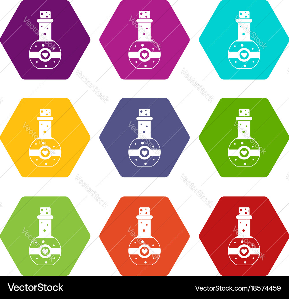 Flask of love elixir icon set color hexahedron vector image