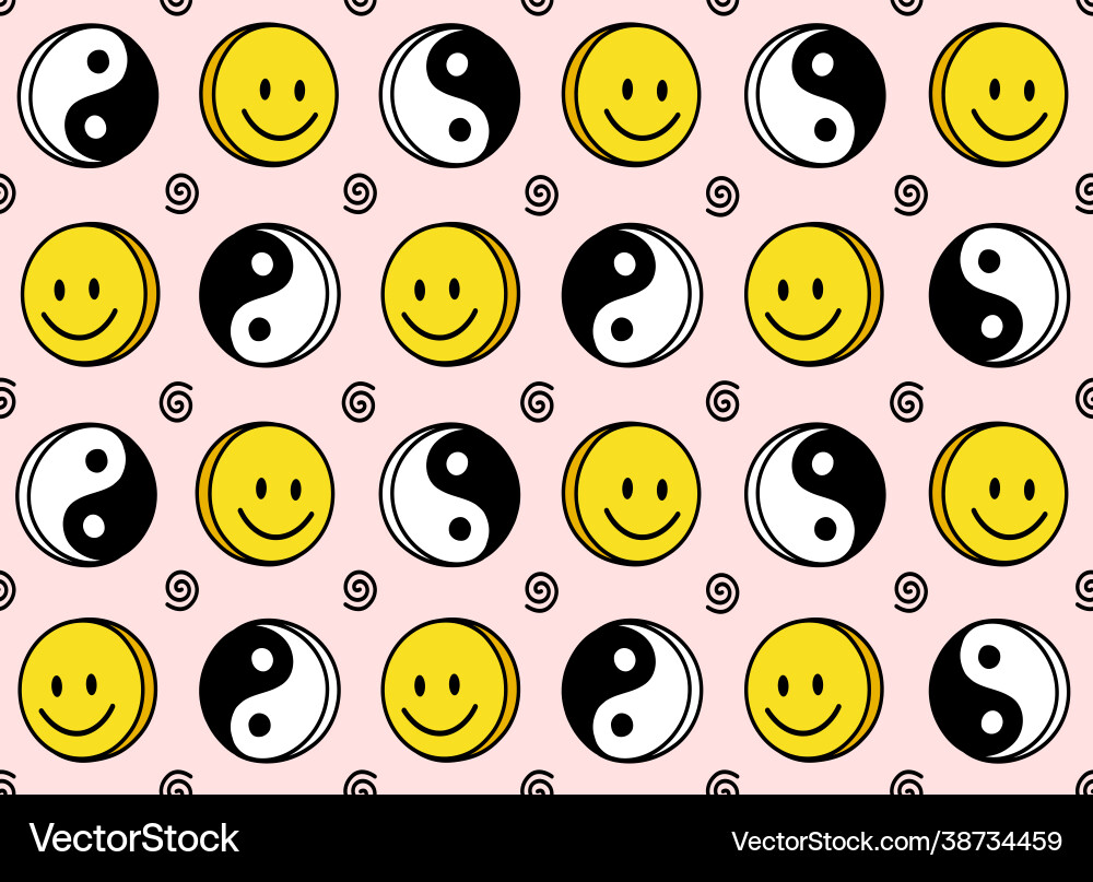 Funny smile cute face and yin yang seamless Funny smile cute face and yin yang seamless vector image
