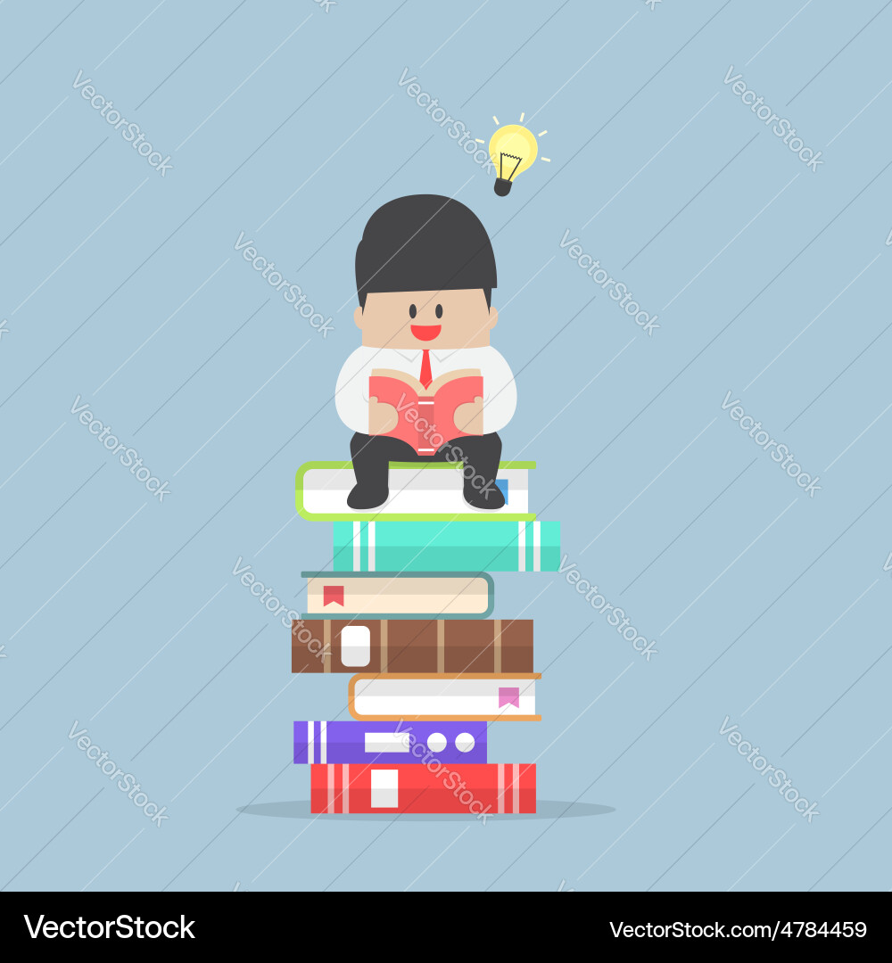 Man Sitting on Book Stack - Reading vector image