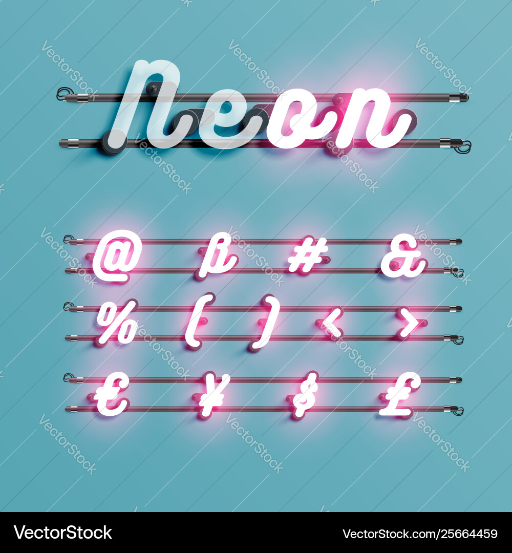 Realistic neon font with wires and console Vector Image