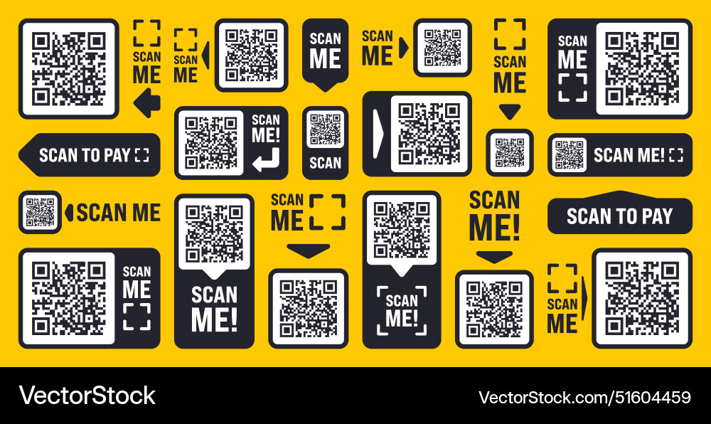 Scan me qr code sticker with text online payment Scan me qr code sticker with text online payment vector image