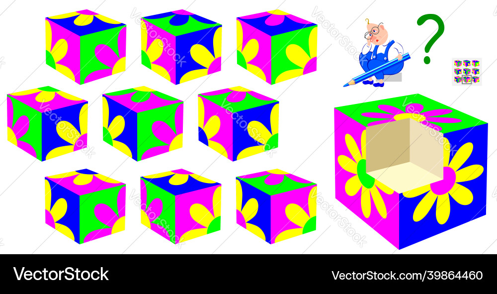 3D Cube Puzzle Game - Find the Missing Piece vector image