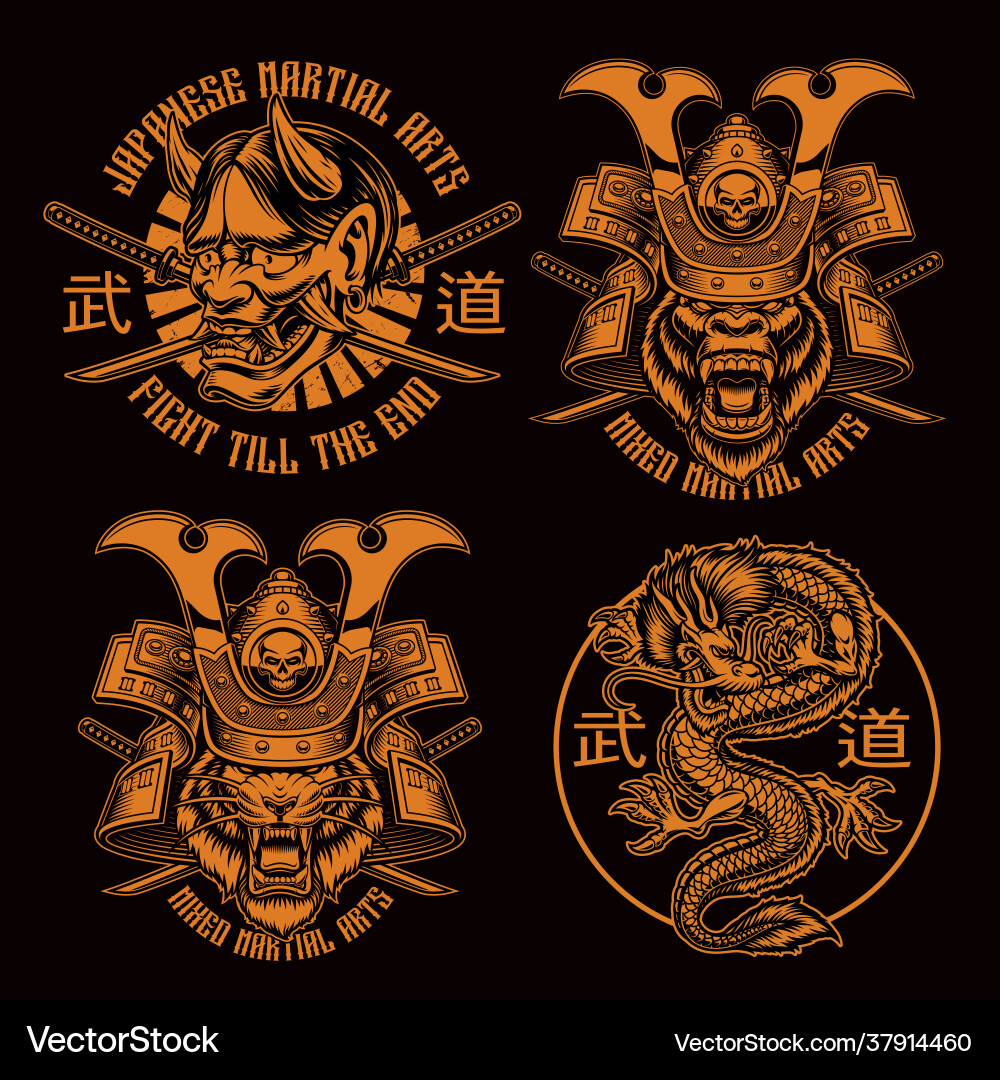 Black and white samurai t-shirt designs Black and white samurai t-shirt designs vector image