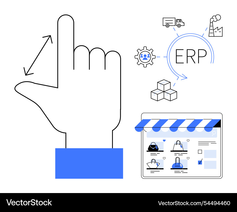 Hand pointing gesture with erp system elements Hand pointing gesture with erp system elements vector image