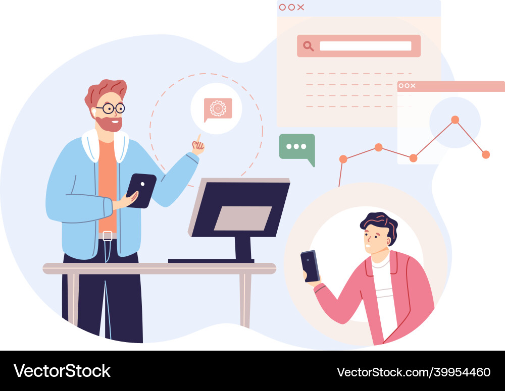 Male programmer accepts application from client Vector Image