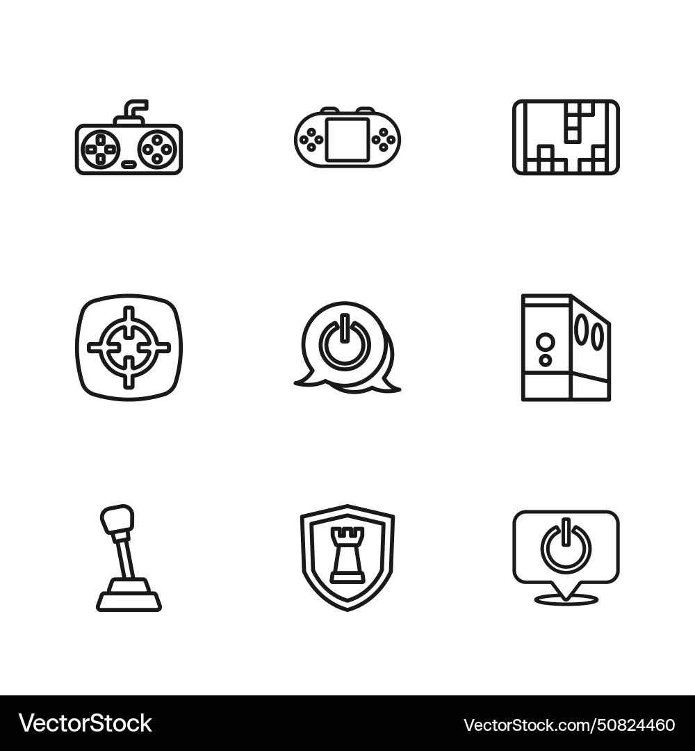 Set line chess shield case of computer power Set line chess shield case of computer power Vector Image