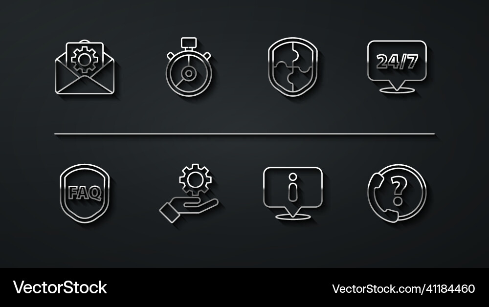 Set line envelope setting shield with text faq Set line envelope setting shield with text faq Vector Image