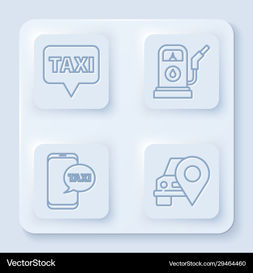 Set line map pointer with taxi petrol or gas Set line map pointer with taxi petrol or gas vector image
