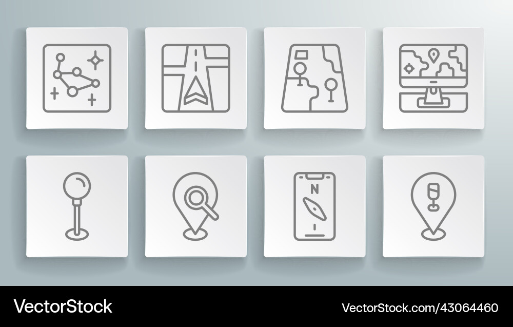 Set line push pin gps device with map search Set line push pin gps device with map search vector image