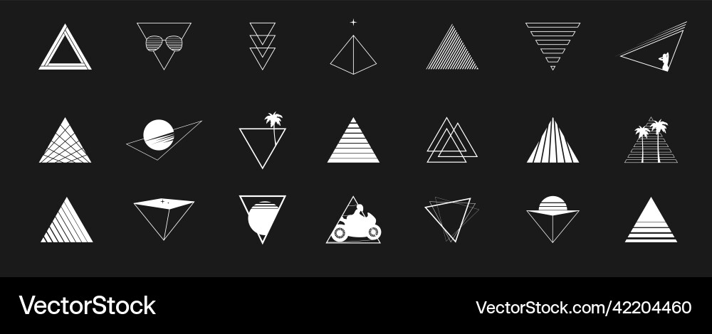 Set of retrowave design elements triangle shapes Set of retrowave design elements triangle shapes vector image