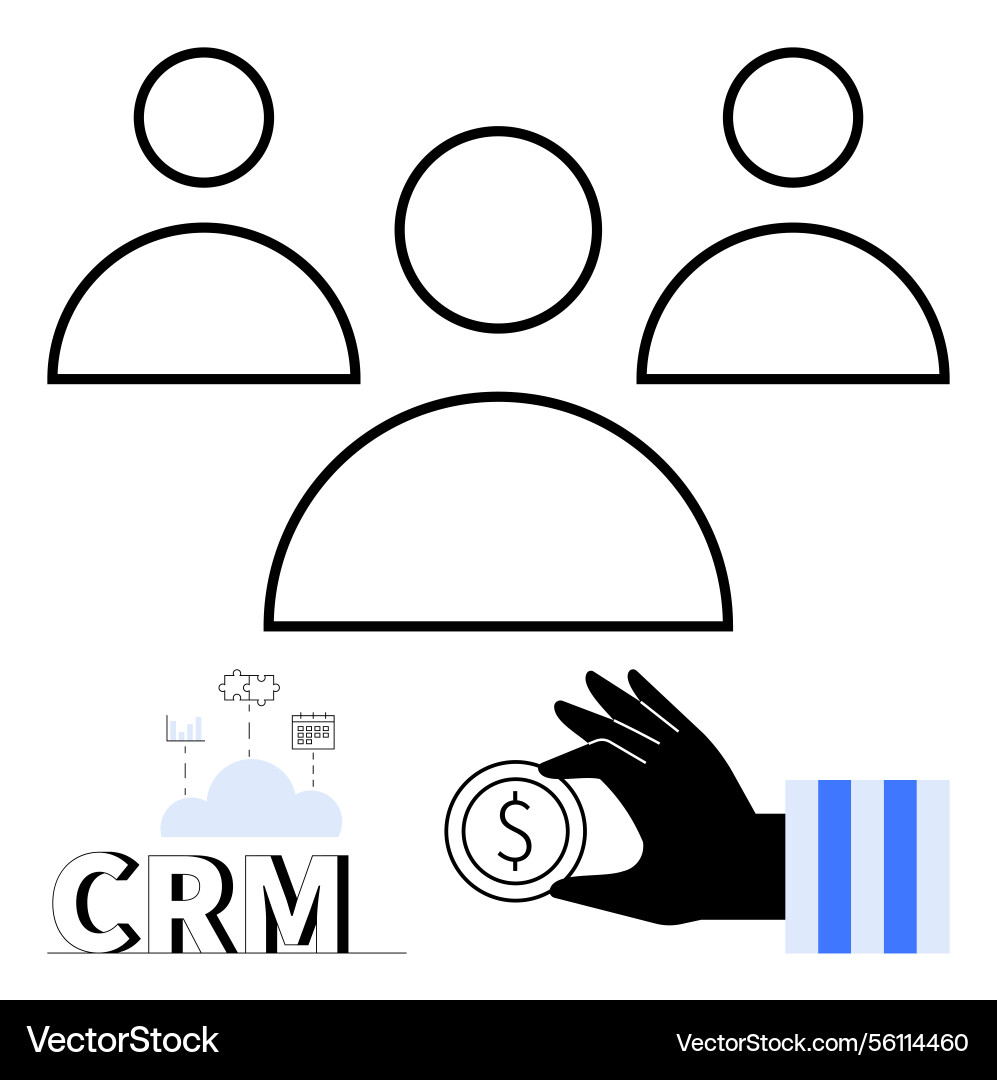 Simplified crm concept with user figures currency Simplified crm concept with user figures currency vector image