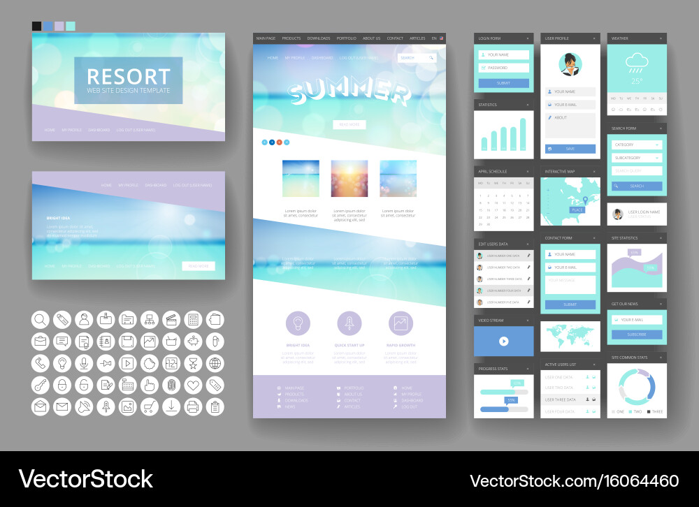 Website design template and interface elements vector image