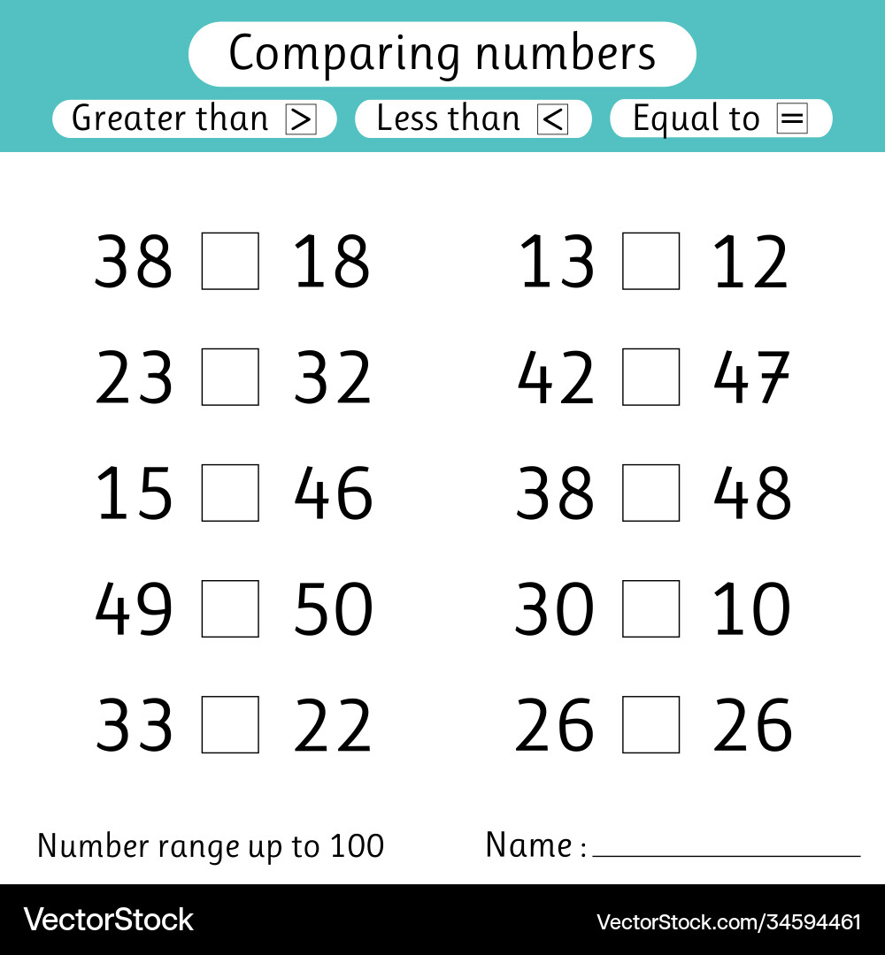 Comparing Numbers: Less Than, Greater Than, Equal vector image