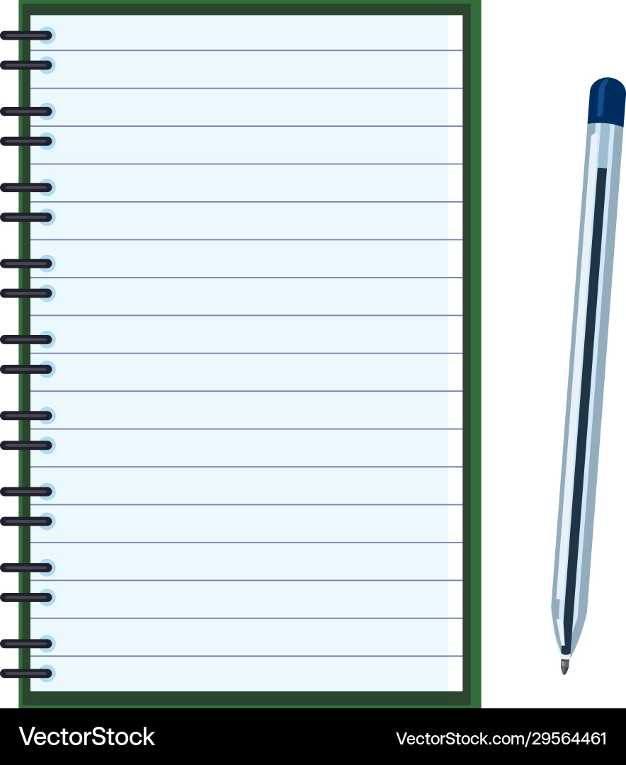 Flat - open lined notebook with ball-point pen Flat - open lined notebook with ball-point pen Vector Image