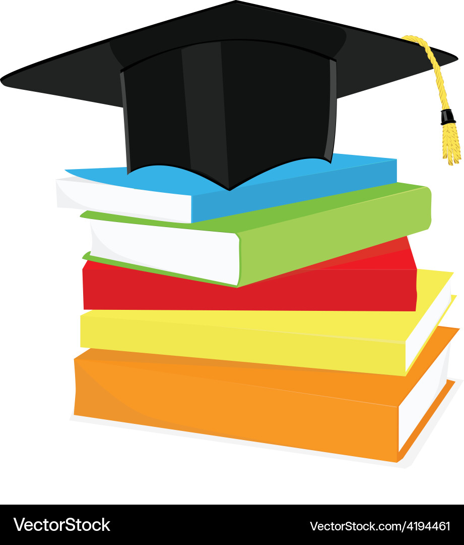 Graduation cap and book stack Royalty Free Vector Image