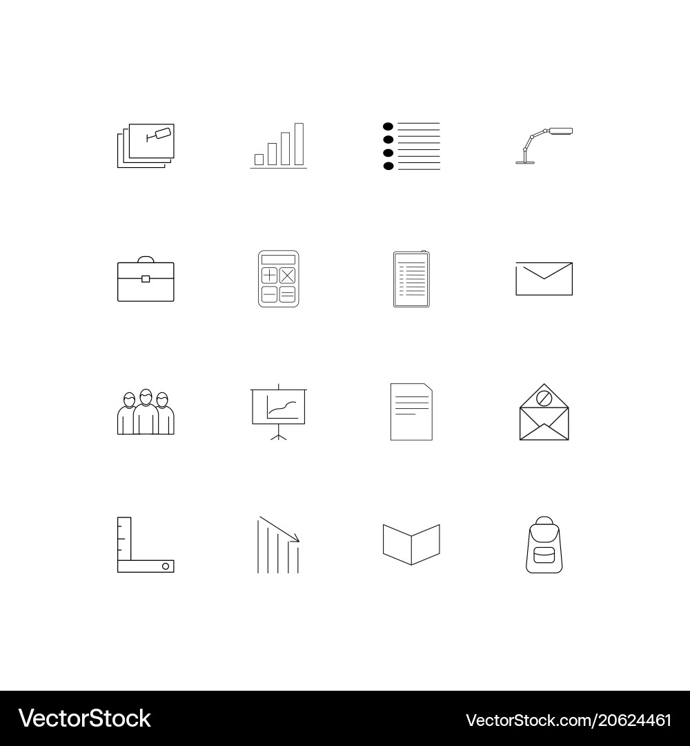 Office simple linear icons set outlined Vector Image