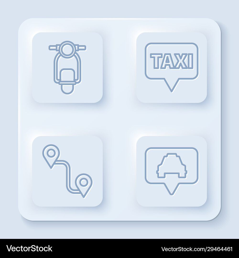 Set line scooter map pointer with taxi route Set line scooter map pointer with taxi route Vector Image
