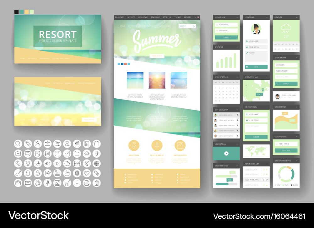 Website design template and interface elements vector image