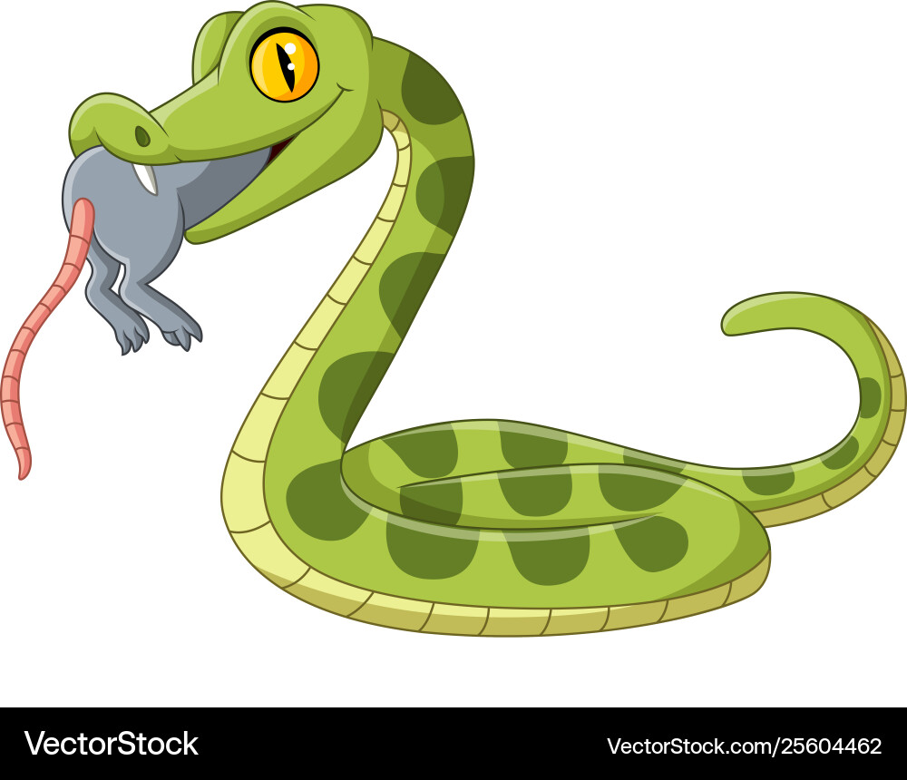 Cartoon green snake eating a mouse Royalty Free Vector Image