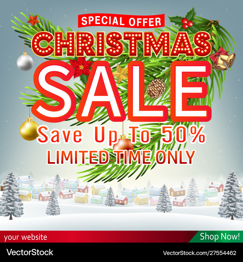 Christmas sale banner winter village background Christmas sale banner winter village background vector image