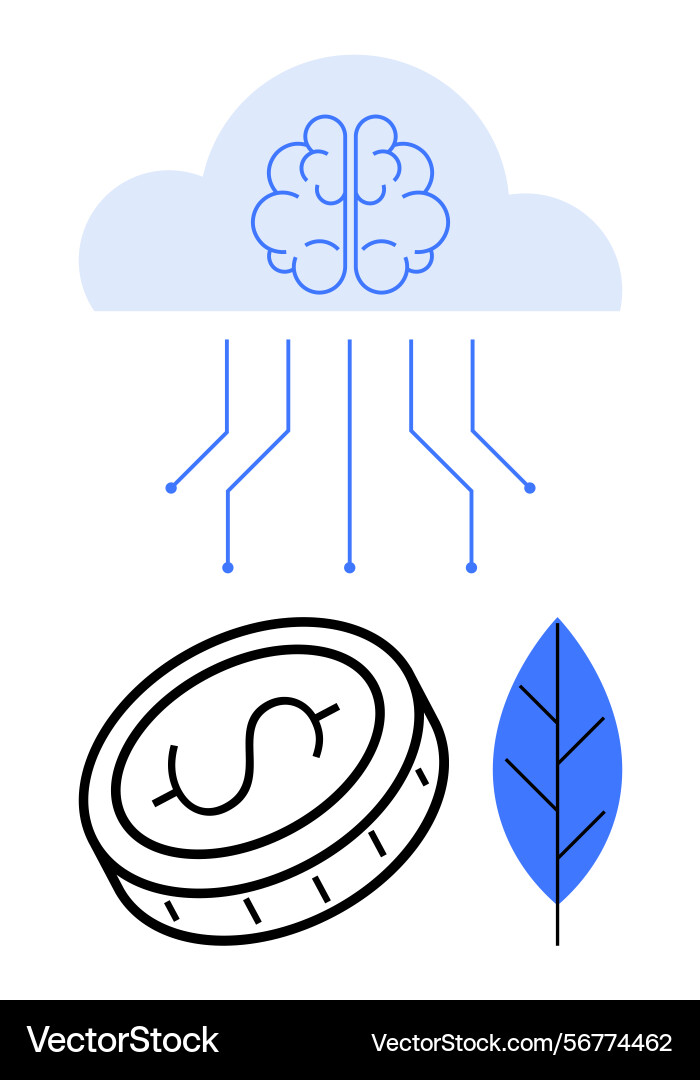 Cloud-connected brain with circuit links coin Cloud-connected brain with circuit links coin vector image