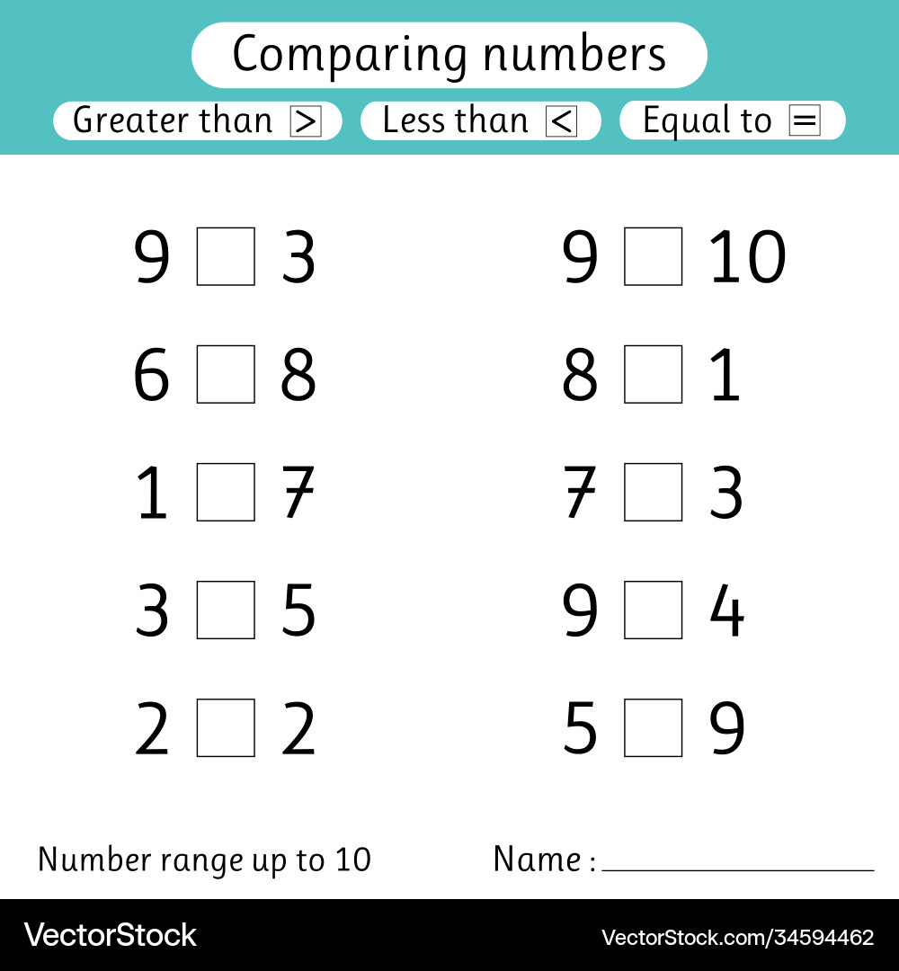Comparing numbers less than greater equal Comparing numbers less than greater equal Vector Image