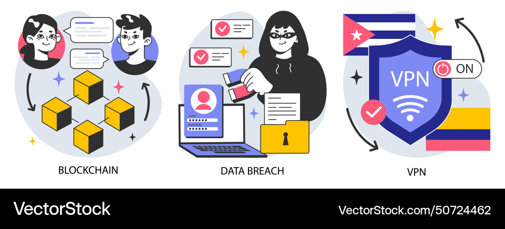 Data privacy set cyber or web security database Data privacy set cyber or web security database vector image