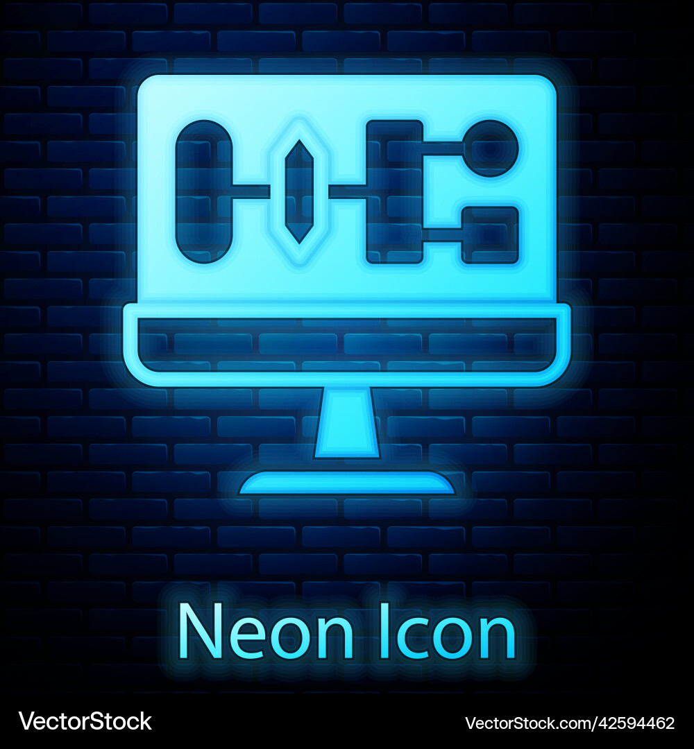 Glowing neon algorithm icon isolated on brick wall Glowing neon algorithm icon isolated on brick wall vector image