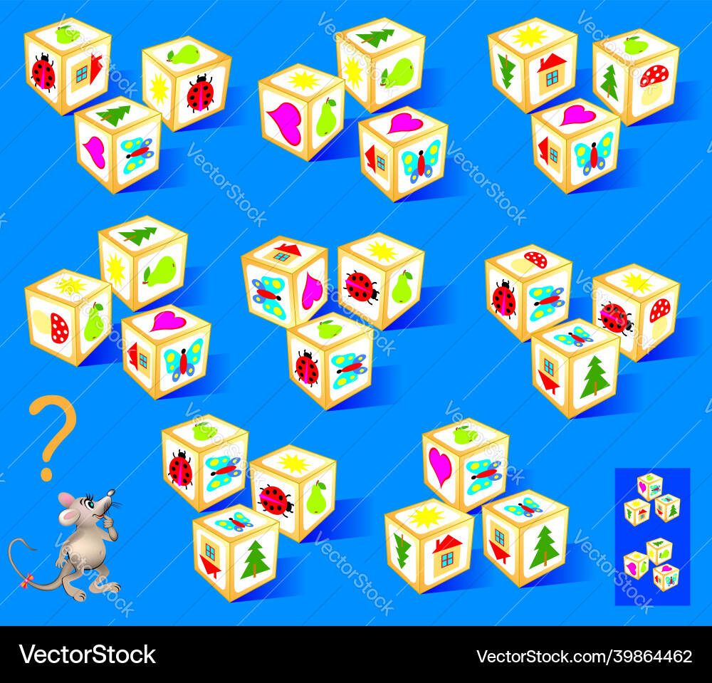 Logic puzzle game need to find two identical sets Vector Image