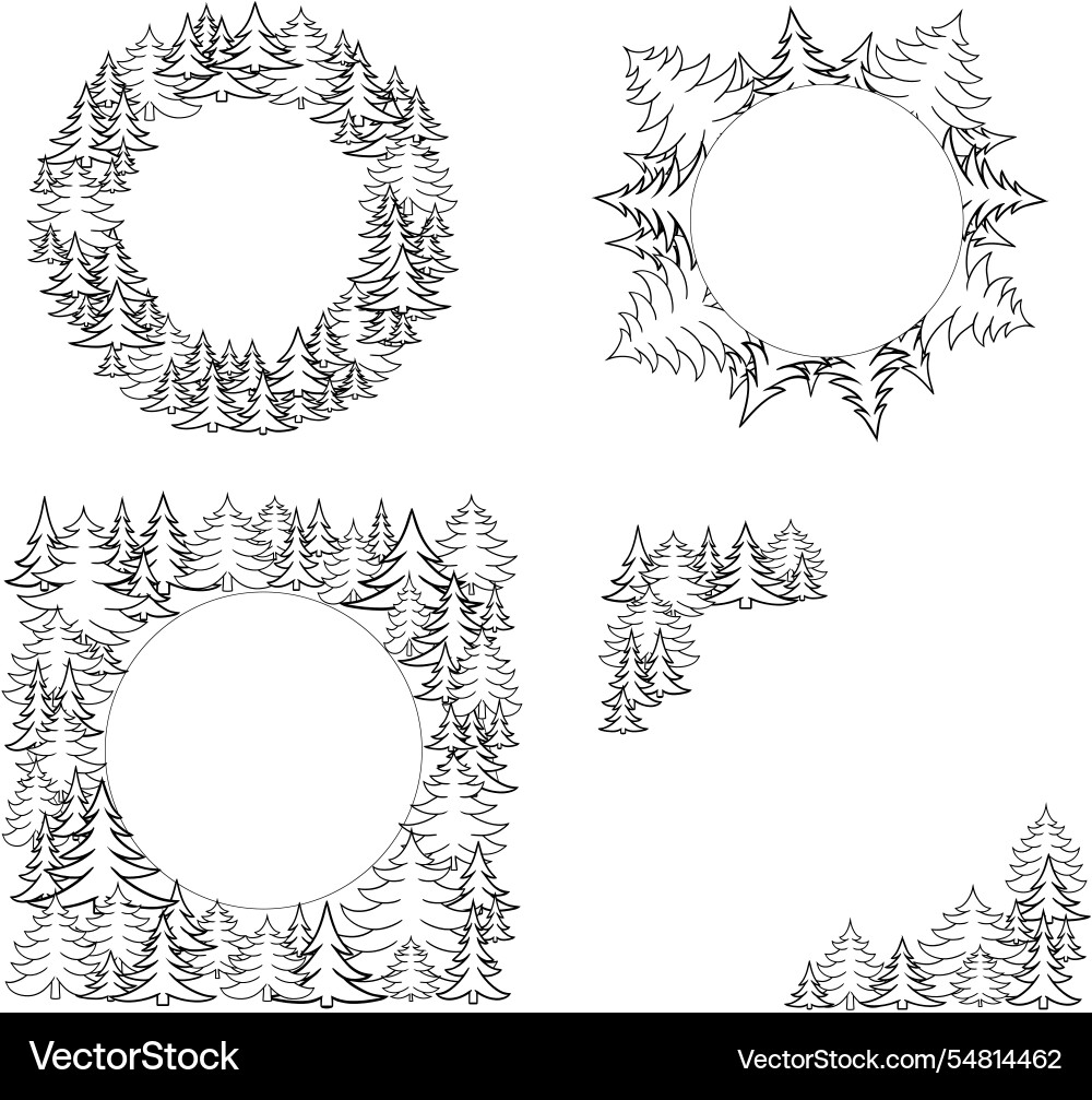 Pine tree graphic line round circle frame set Pine tree graphic line round circle frame set vector image