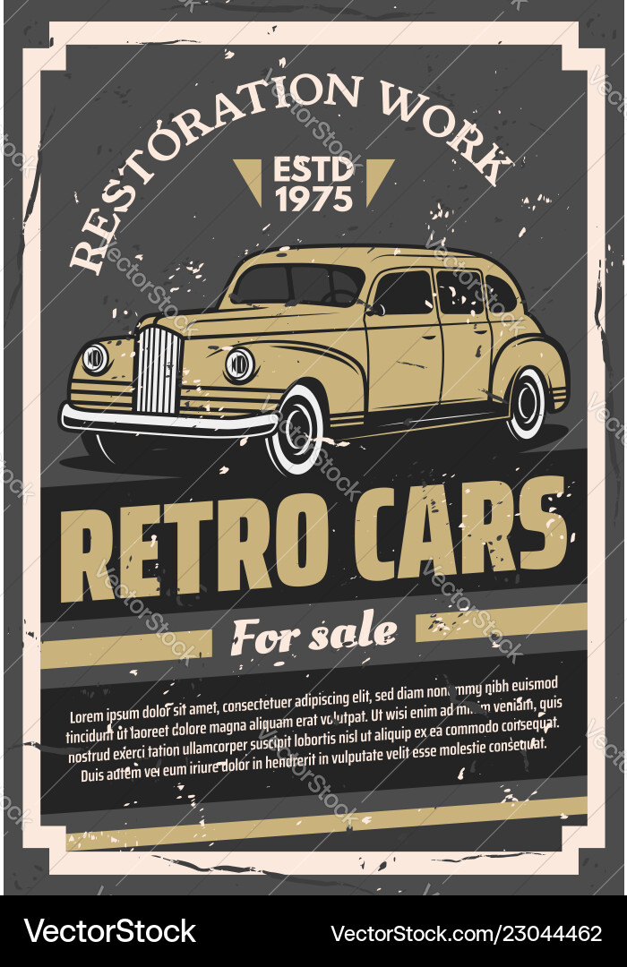 Retro alte Autos zum Verkauf oder Restaurierung Arbeit Plakat Retro alte Autos zum Verkauf oder Restaurierung Arbeit Plakat vektorbild