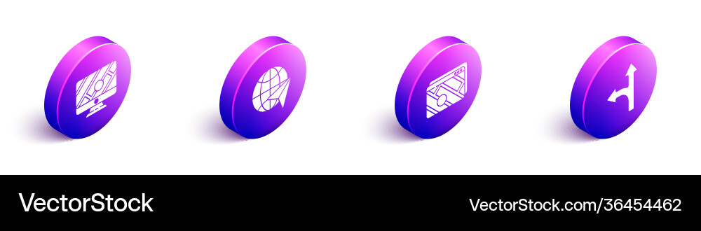 Set isometric monitor with location marker globe Set isometric monitor with location marker globe Vector Image