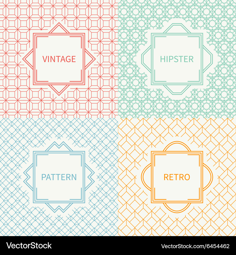 Set of mono line geometric seamless cube pattern vector image