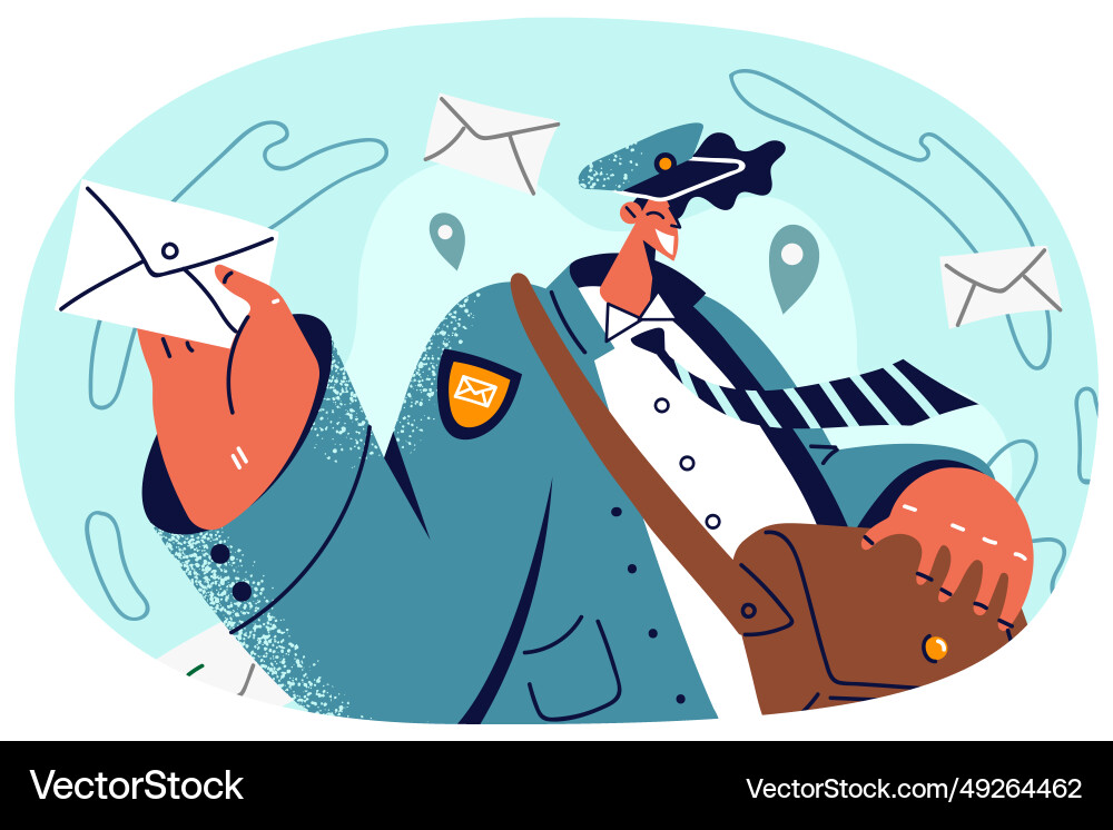 Smiling postman with letters in hands Vector Image
