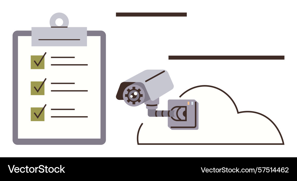 Surveillance camera and checklist representing Vector Image