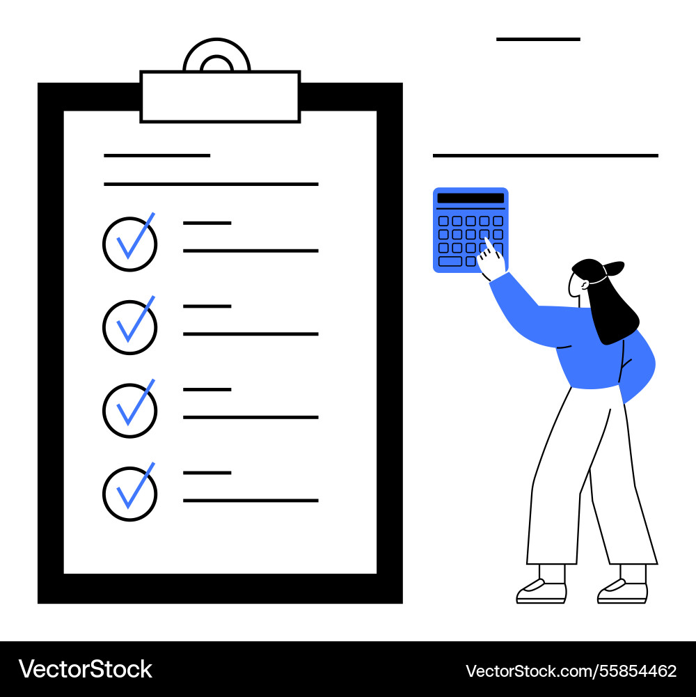 Woman checking off task list using calculator Woman checking off task list using calculator vector image