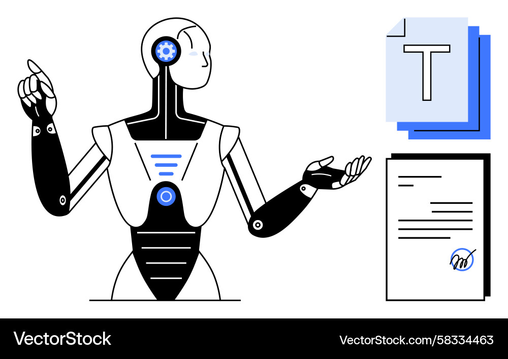 AI Document Automation Robot Vector Image