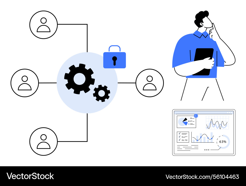 Concept of team collaboration with data security Concept of team collaboration with data security vector image