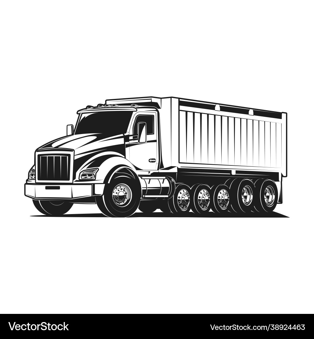 Dump truck huge load black and white Dump truck huge load black and white vector image