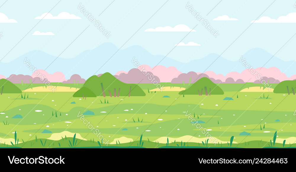 Grass field with bushes game background Grass field with bushes game background vector image