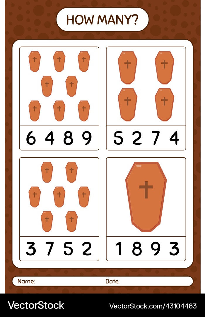 How many counting game with coffin worksheet How many counting game with coffin worksheet vector image