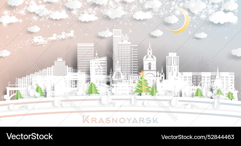 Krasnoyarsk Russland Winterstadt Skyline in Papier Krasnoyarsk Russland Winterstadt Skyline in Papier vektorbild